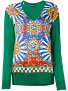 Dolce & Gabbana Carretto Siciliano Print Jumper, Women's, Size: 44, Green, Silk