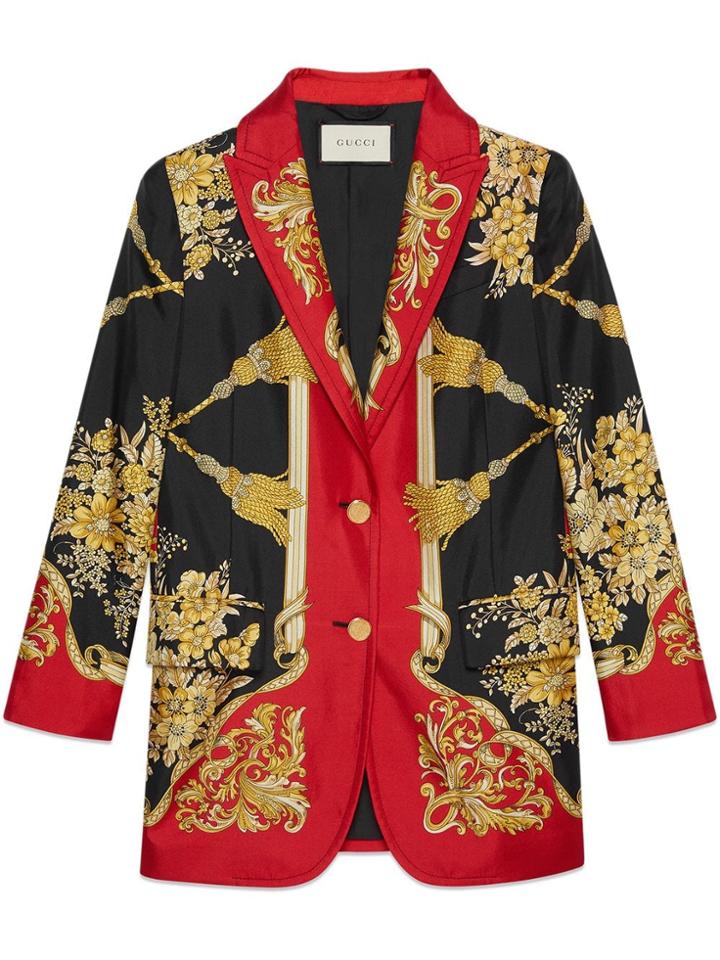 Gucci Silk Jacket With Flowers And Tassels - Black
