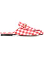 Gucci Gingham Princetown Mules - Red