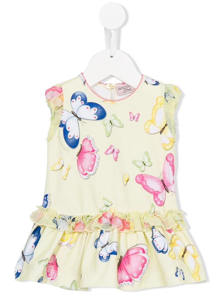 Monnalisa - Butterfly Print Dress - Kids - Cotton/spandex/elastane - 12 Mth, Yellow/orange