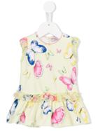 Monnalisa - Butterfly Print Dress - Kids - Cotton/spandex/elastane - 12 Mth, Yellow/orange
