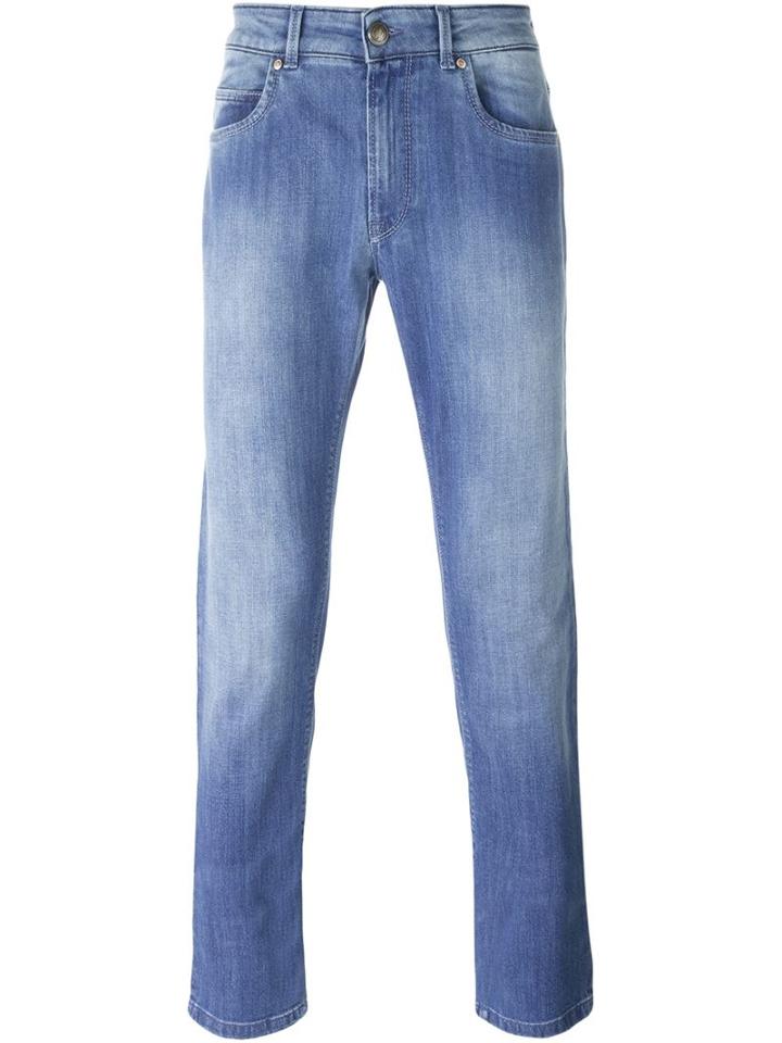 Fay Stonewashed Jeans, Men's, Size: 32, Blue, Cotton/spandex/elastane