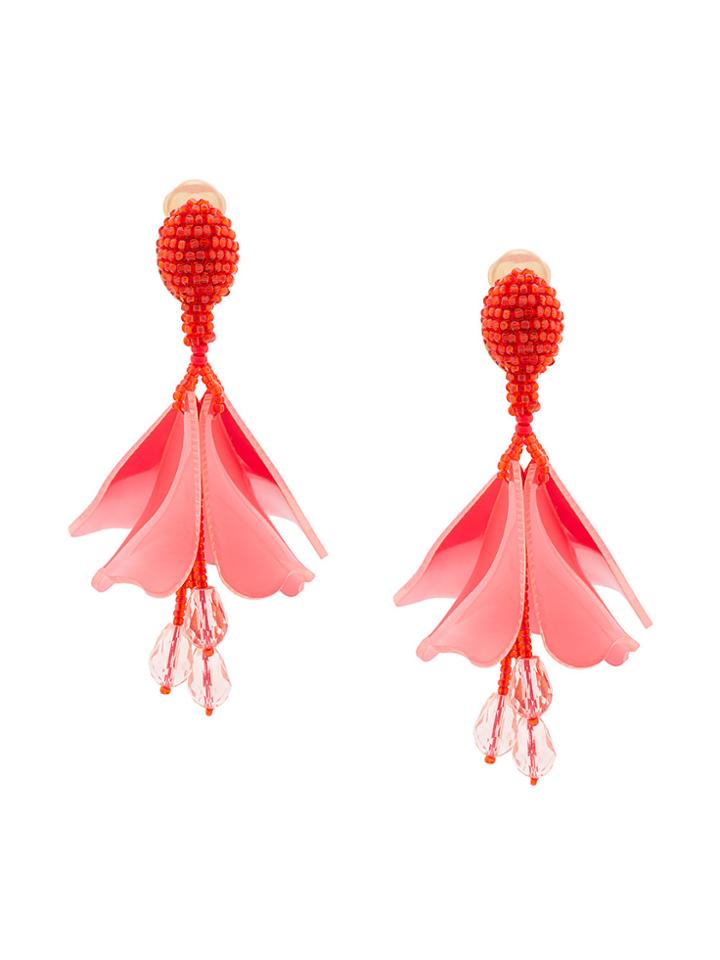 Oscar De La Renta Floral Drop Earrings - Red