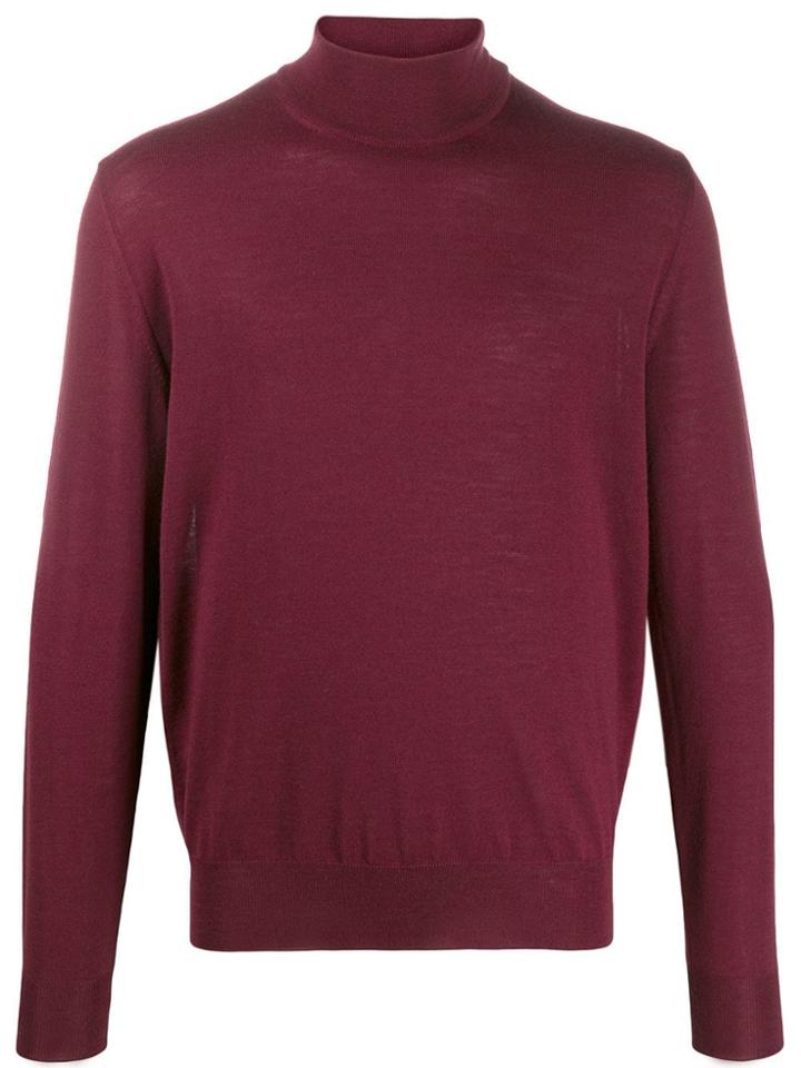 Canali Plain Turtleneck Jumper - Red