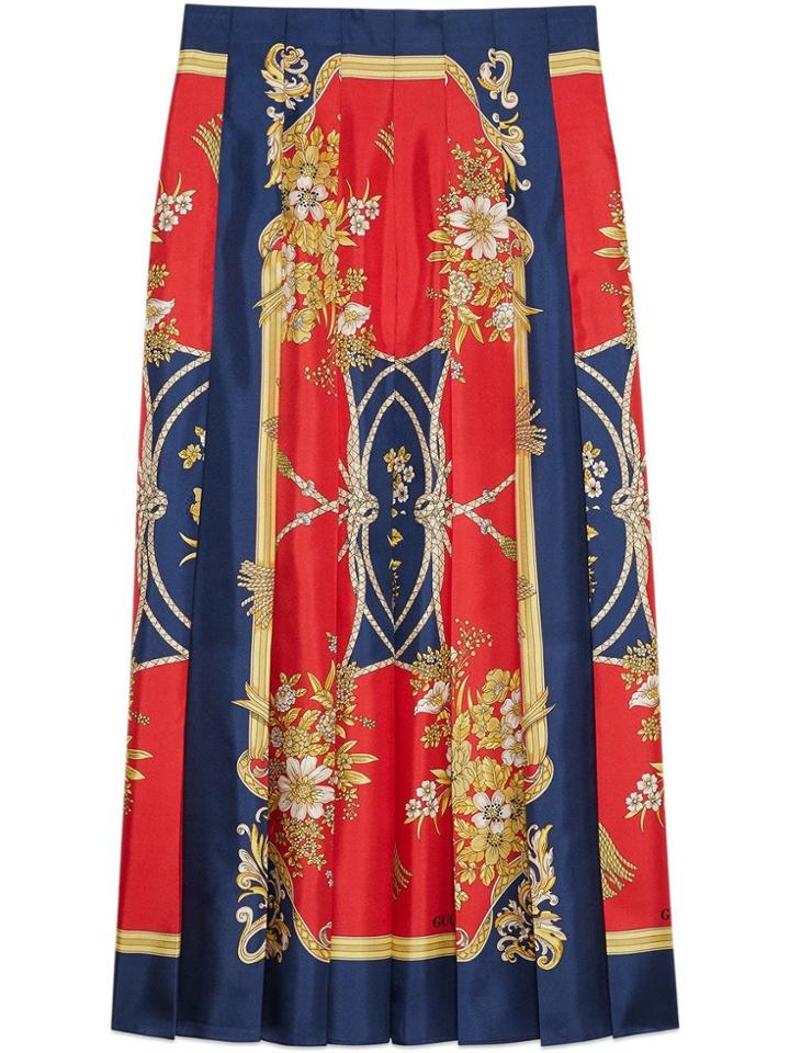 Gucci Silk Skirt With Flowers And Tassels Print - Red