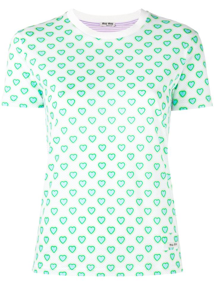 Miu Miu Heart Print T-shirt, Women's, Size: Small, Green, Cotton/polyamide