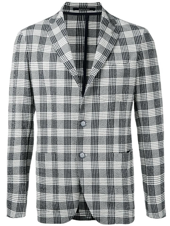 Tagliatore Checked Jacket, Men's, Size: 46, Grey, Cotton
