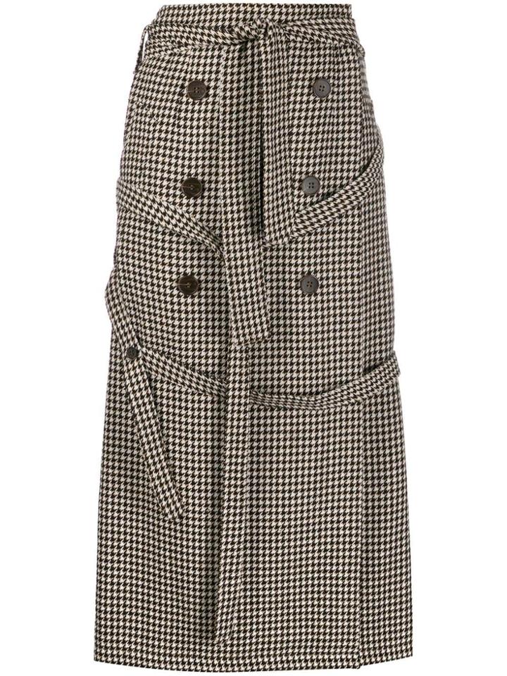 Rokh Wrap Belt Herringbone Skirt - Neutrals