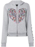Philipp Plein - Embellished Heart Hoodie - Women - Cotton/acrylic/polyester/spandex/elastane - S, Grey, Cotton/acrylic/polyester/spandex/elastane