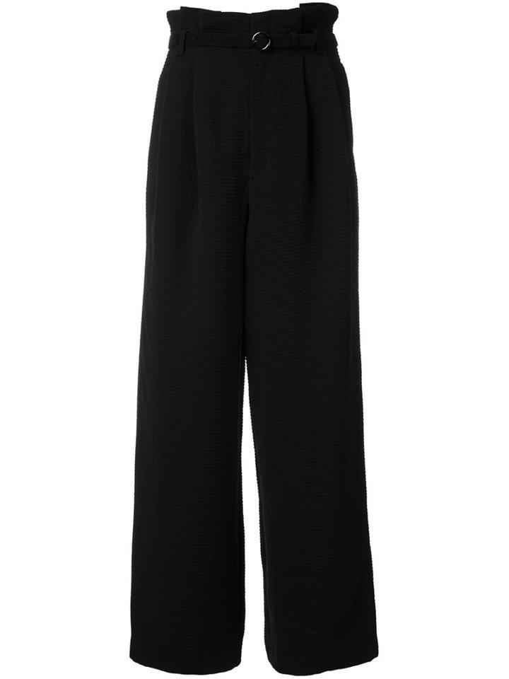 G.v.g.v. Textured Pleated Wide Trousers, Women's, Size: 34, Black, Artificial Leather/polyester