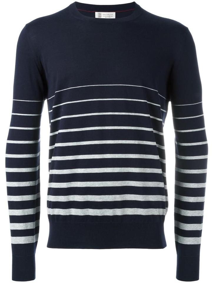 Brunello Cucinelli Striped Pattern Jumper, Men's, Size: 48, Blue, Cotton