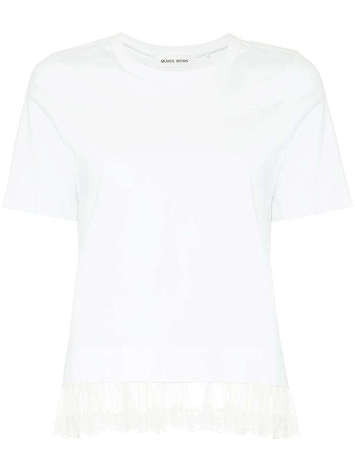 Muveil Tulle Hem T-shirt - White