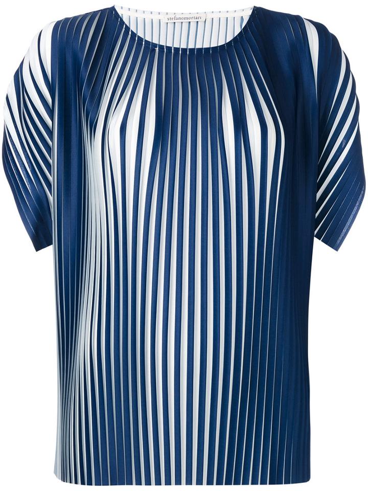 Stefano Mortari - Pleated T-shirt - Women - Polyester - 42, Blue, Polyester