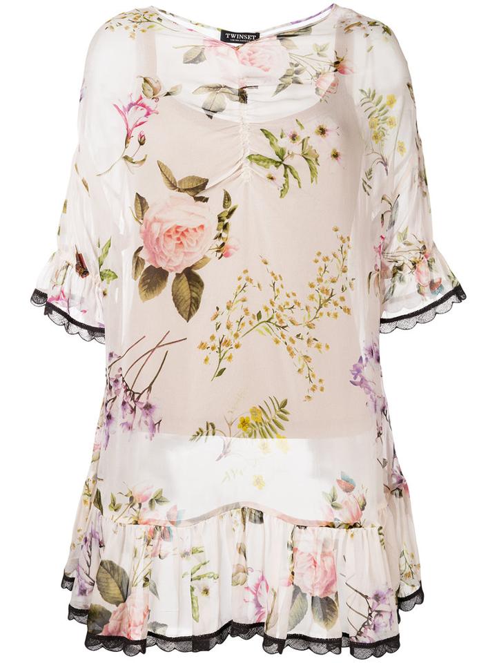 Twin-set Flared Hem Floral Blouse, Women's, Size: 44, Cotton/viscose/spandex/elastane