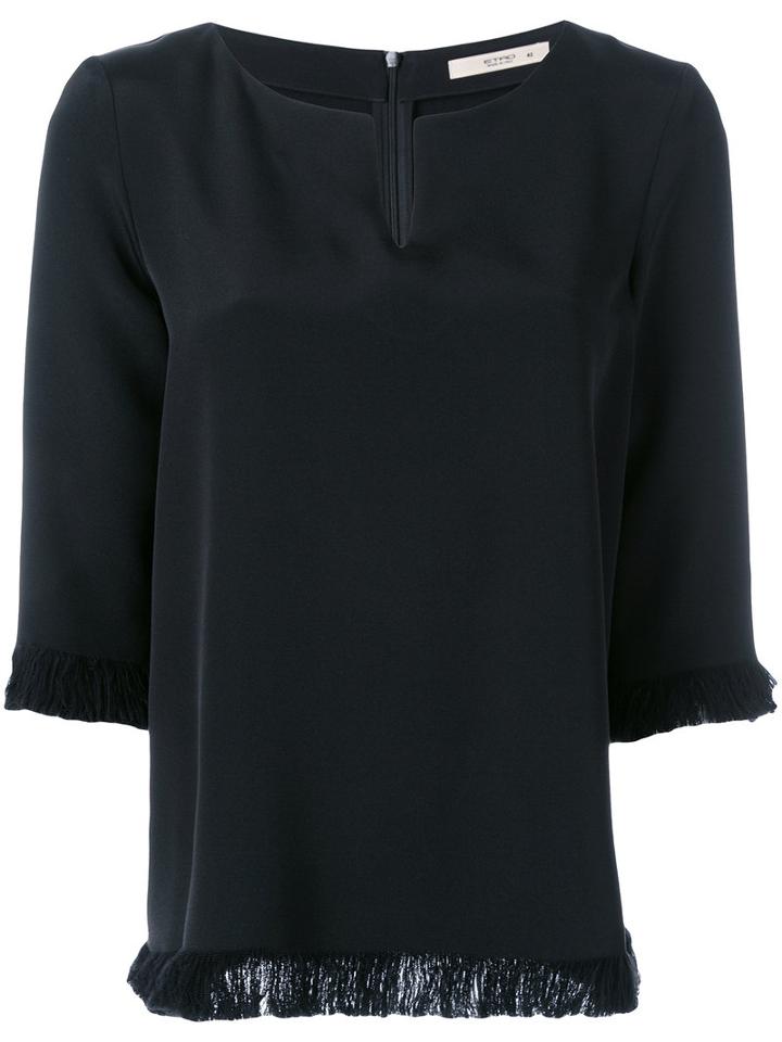 Etro Fringed Trim Blouse, Women's, Size: 42, Black, Silk