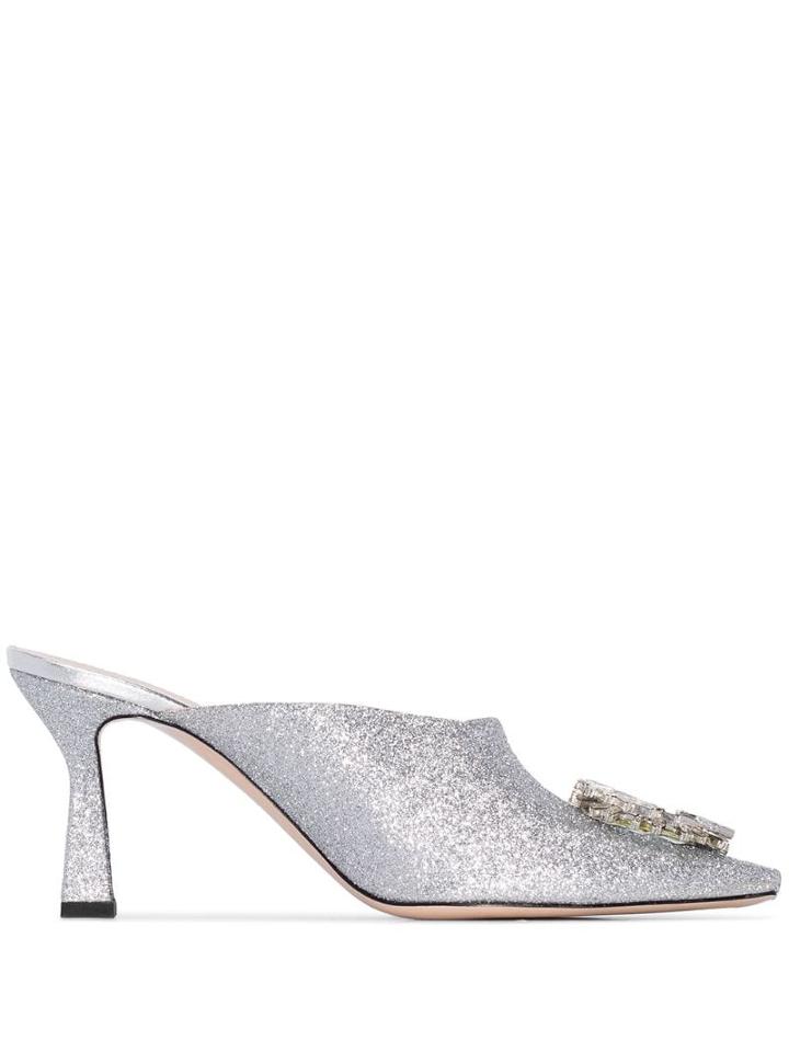 Wandler Lotte Crystal-embellished Mules - Silver