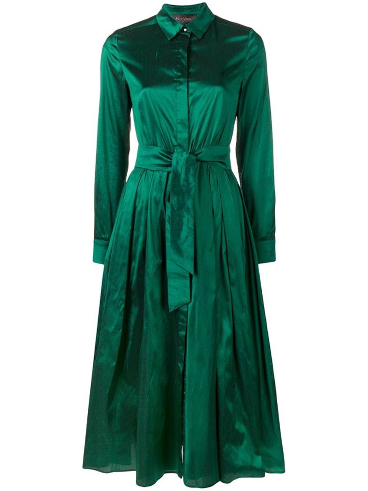 Max Mara Belted Long-sleeved Dress - Green
