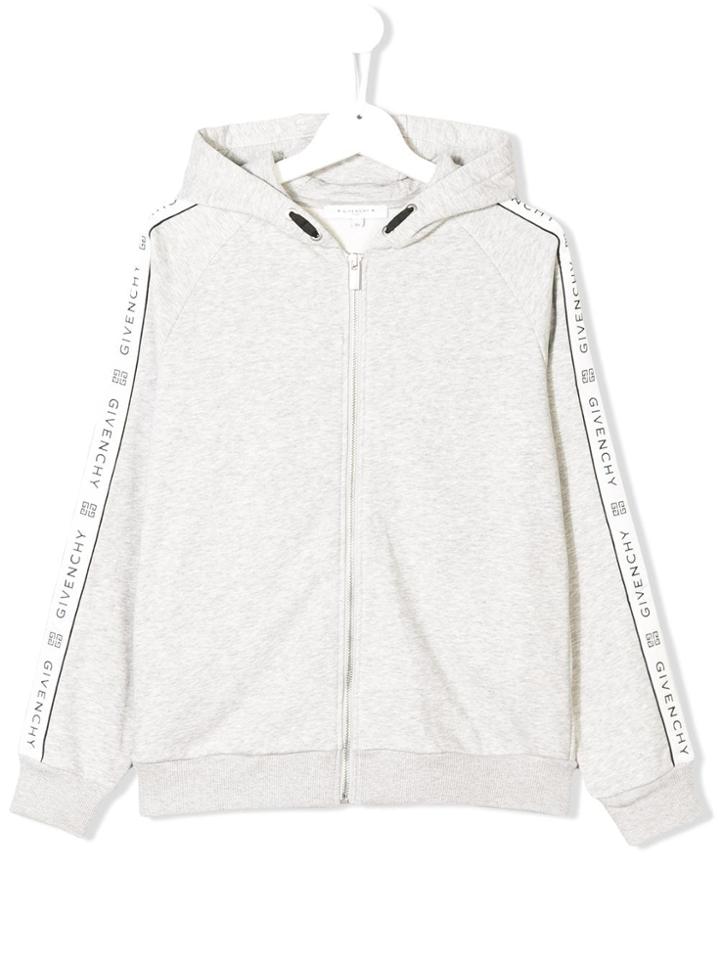 Givenchy Kids Teen Logo Stripe Zip Hoodie - Grey