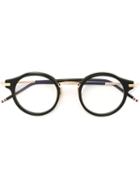 Thom Browne Round Frame Glasses, Black, Acetate/12kt Gold