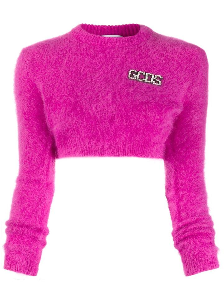 Gcds Cropped Logo Sweater - Pink