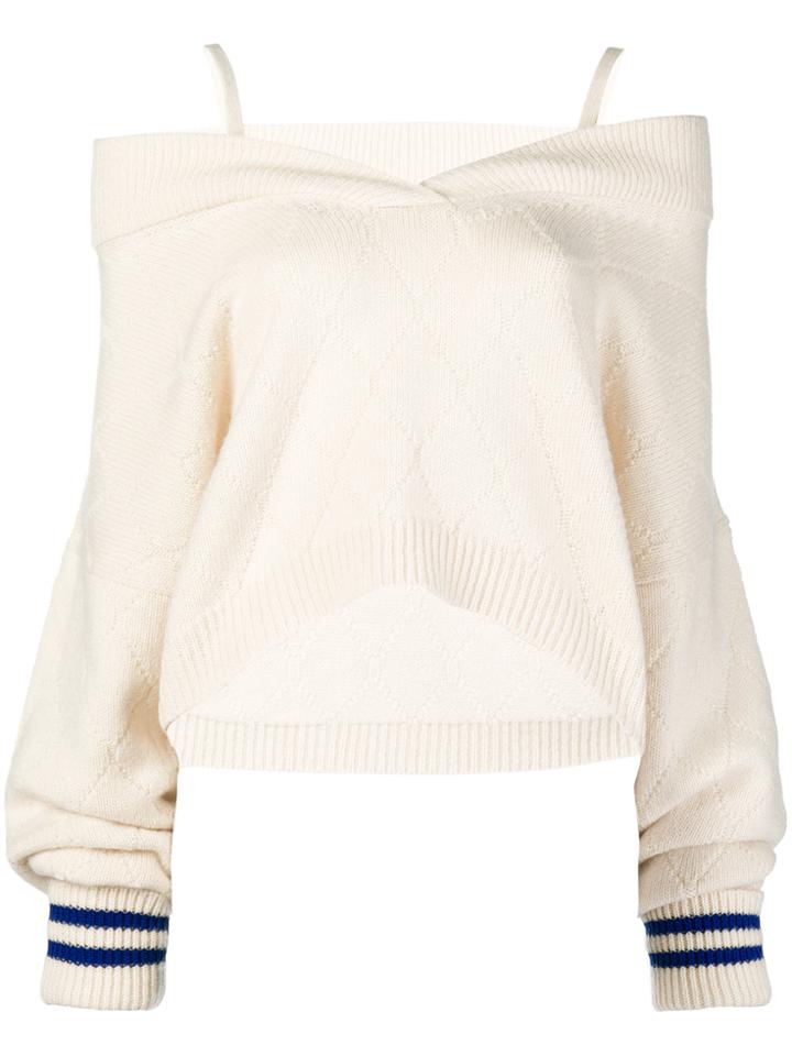 Maison Margiela Cold Shoulder Elongated Sleeve Sweater - Nude &