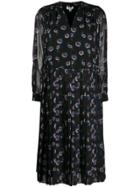 Kenzo Passion Flower Pleated Midi Dress - Black