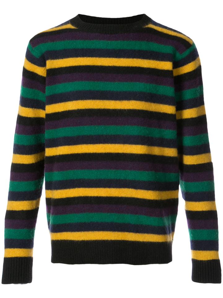 The Elder Statesman Striped Crew Neck Jumper - Black
