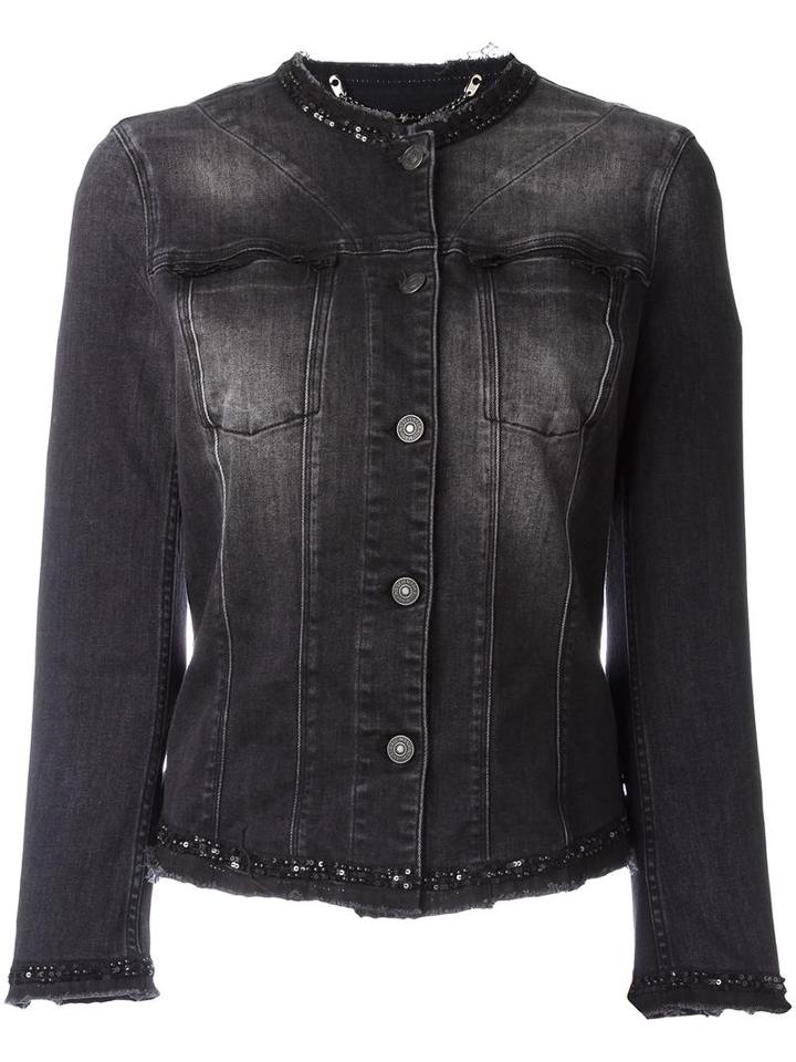 7 For All Mankind Collarless Denim Jacket, Women's, Size: Xs, Grey, Cotton/polyester/spandex/elastane
