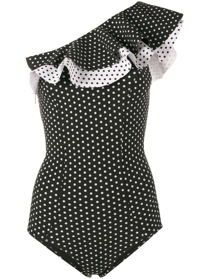 Lisa Marie Fernandez - Arden Polka Dot Ruffle Swimsuit - Women - Nylon/spandex/elastane - 2, Black, Nylon/spandex/elastane