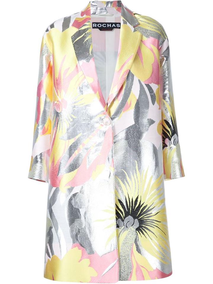 Rochas Printed Coat, Women's, Size: 42, Pink/purple, Silk/cotton/polyester