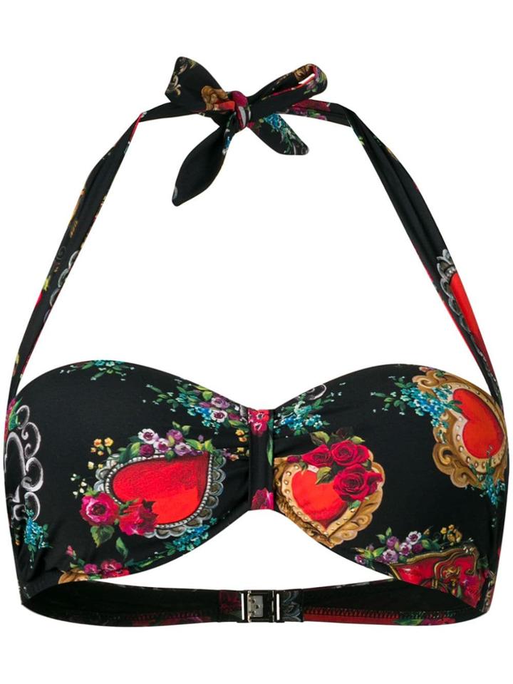 Dolce & Gabbana Heart Print Bikini Top - Black