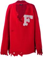 Raf Simons V-neck Oversized Sweater, Men's, Red, Virgin Wool