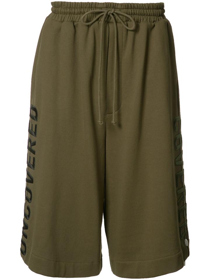 Juun.j Embroidered Track Shorts, Men's, Size: 48, Green, Cotton