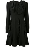 Ruffled Detail Flared Dress - Women - Silk - 40, Black, Silk, Red Valentino