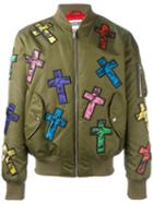 Moschino Cross Patch Bomber, Men's, Size: 48, Green, Polyamide/polyurethane/polyester