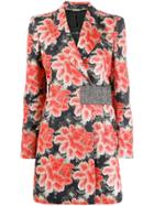 John Richmond Floral Jacquard Size-fastening Blazer - Blue