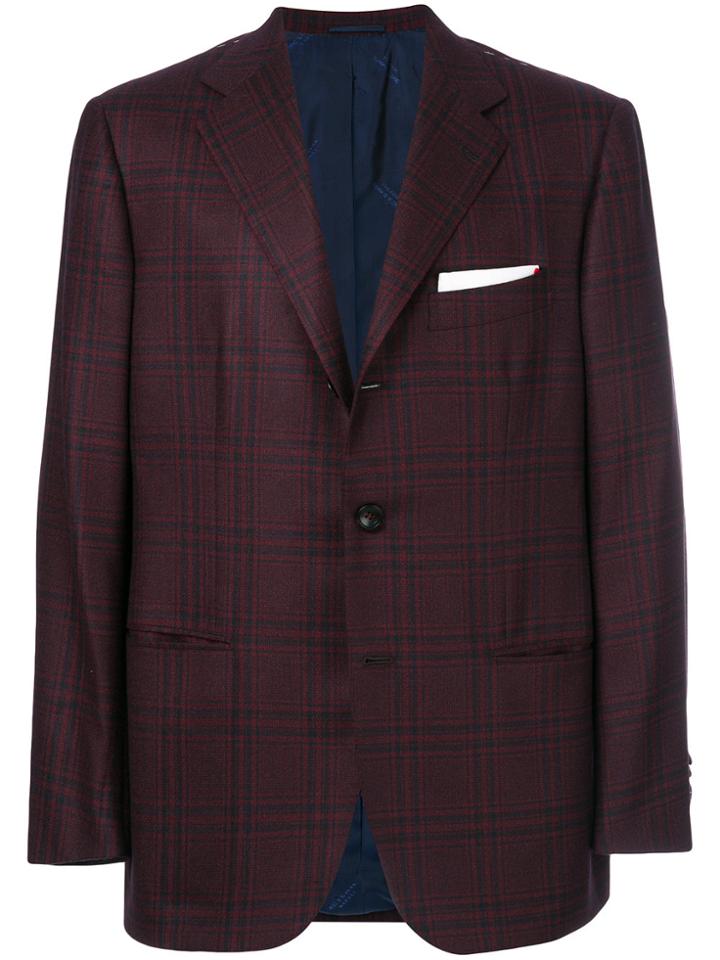 Kiton Checked Suit Jacket - Red