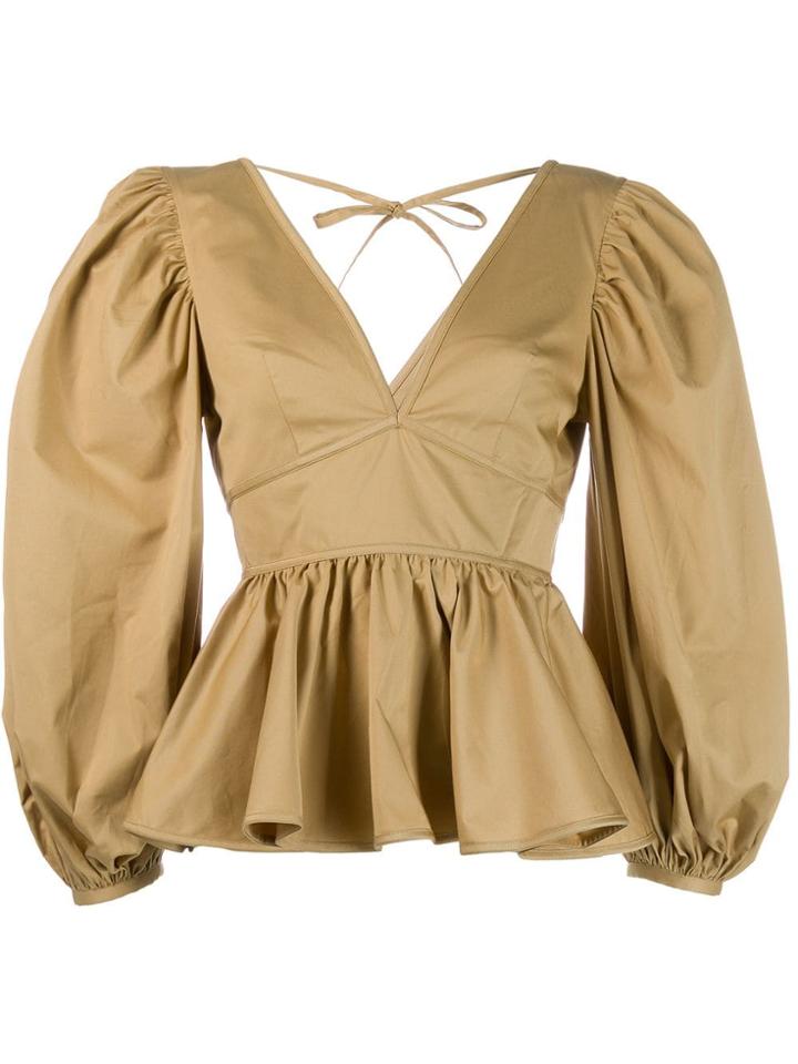 Staud V Neck Peplum Top - Neutrals