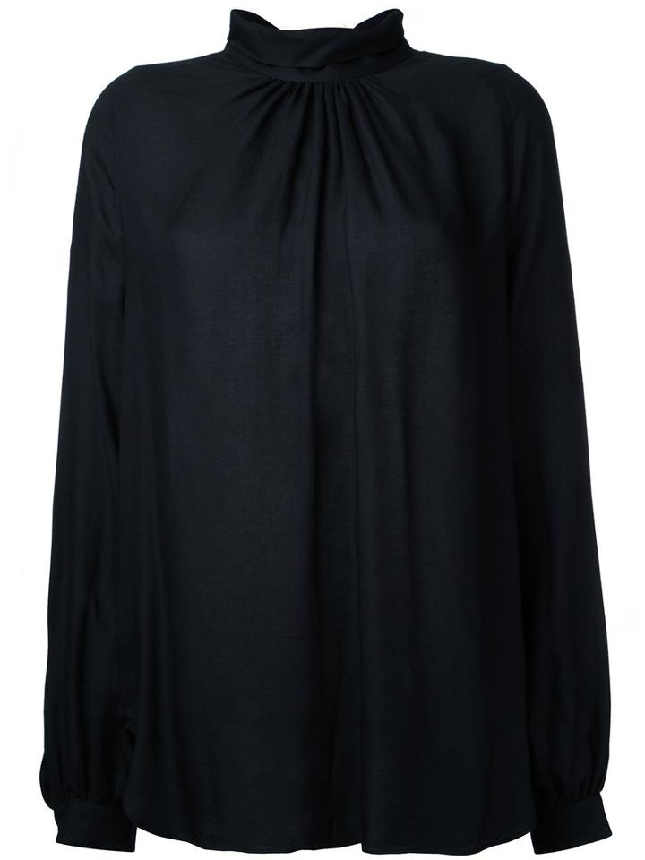 Muveil - Pinch Pleat Funnel Collar Blouse - Women - Tencel - 36, Black, Tencel