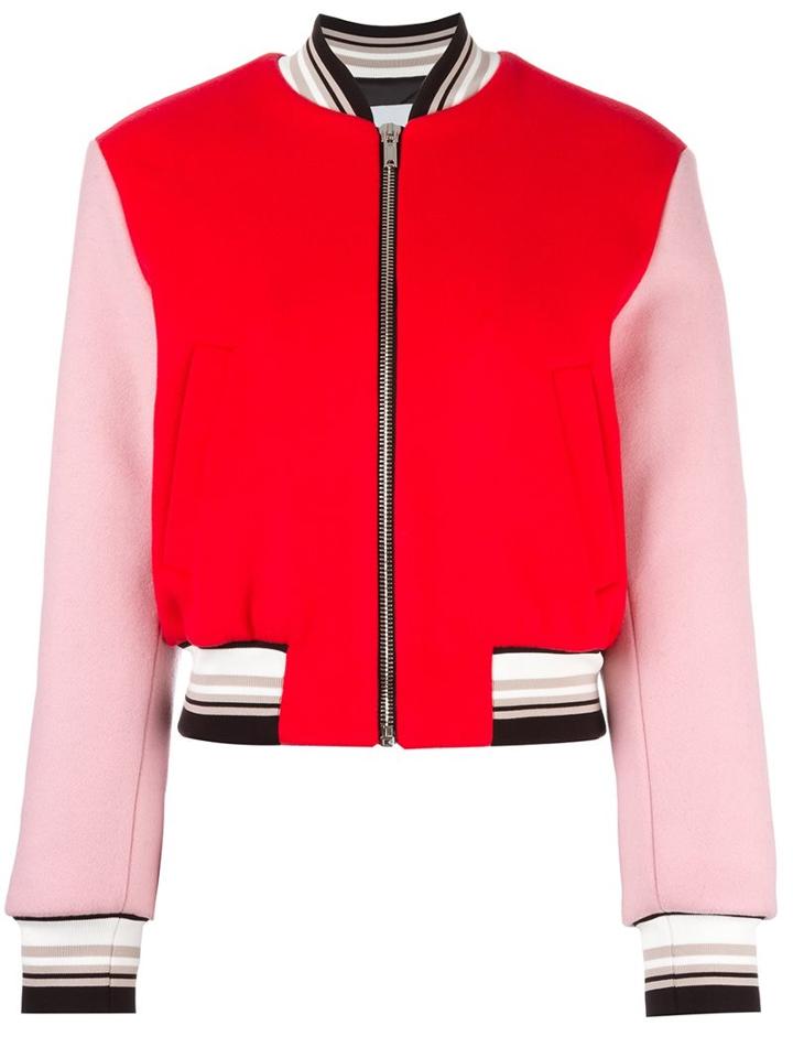 Msgm Embroidered Back Bomber Jacket, Women's, Size: 38, Red, Wool/polyamide/viscose