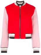 Msgm Embroidered Back Bomber Jacket, Women's, Size: 38, Red, Wool/polyamide/viscose