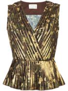 Nicole Miller Pleated V-neck Blouse - Green