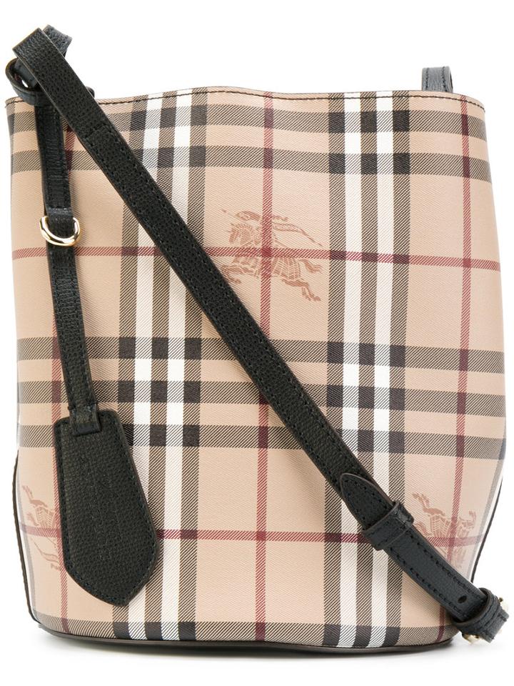 Burberry - Checked Tote Bag - Women - Calf Leather - One Size, Nude/neutrals, Calf Leather