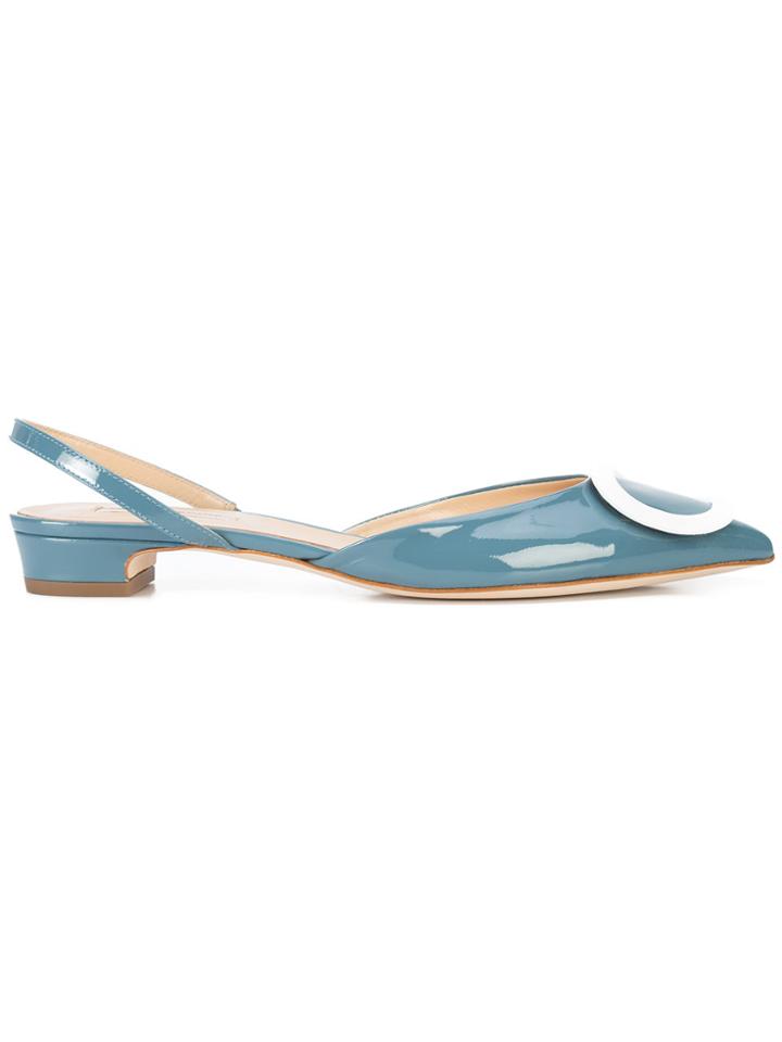 Fabio Rusconi Buckled Pointed Slingback Flats - Blue