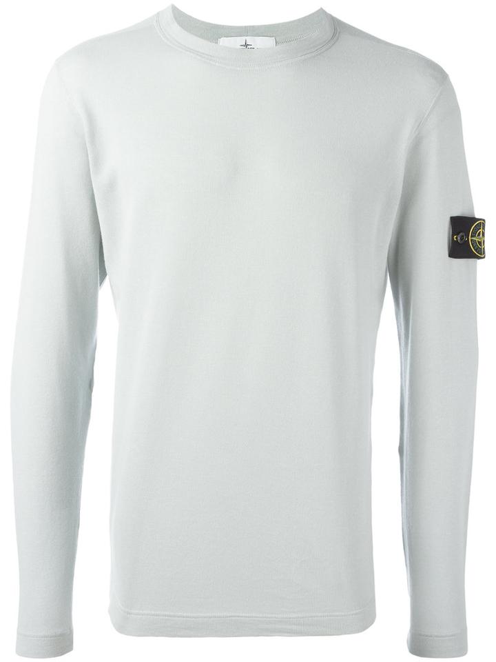 Stone Island Logo Patch Sweatshirt, Men's, Size: Large, Grey, Linen/flax/cotton