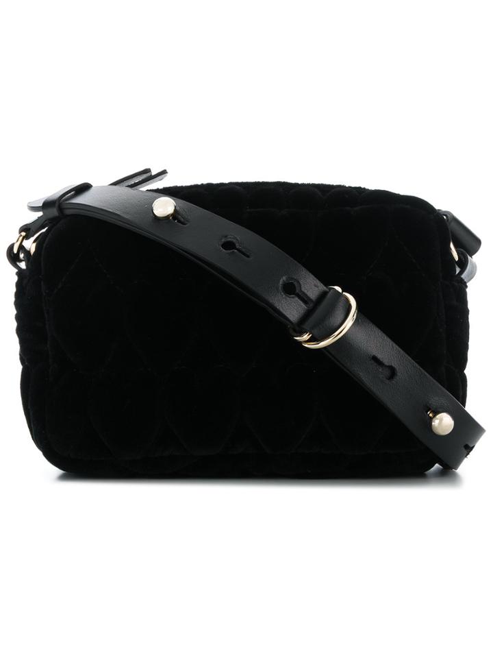 Red Valentino Heart Quilted Velvet Bag - Black