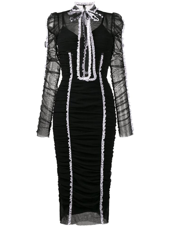 Dolce & Gabbana Ruched Tulle Midi Dress - Black