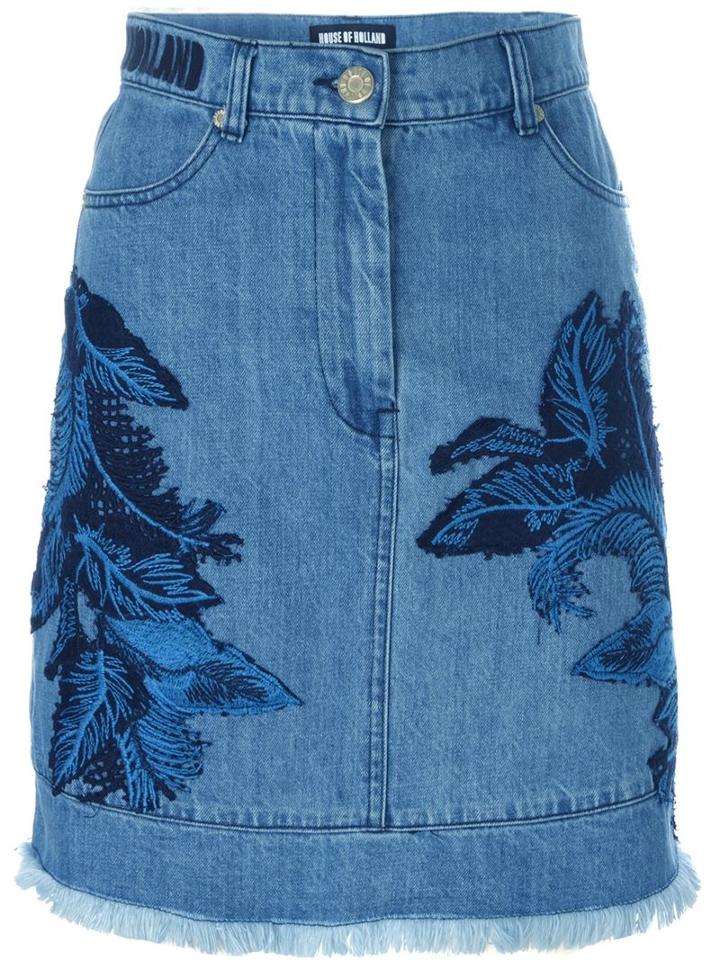 House Of Holland Denim Lace Overlay Skirt, Women's, Size: 12, Blue, Cotton/polyester