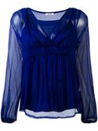 P.a.r.o.s.h. - Ruched V-neck Top - Women - Silk/polyester - L, Blue, Silk/polyester