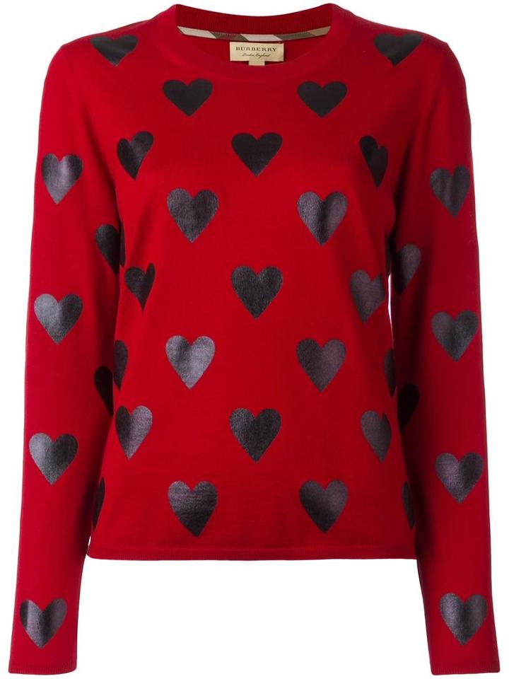 Burberry Heart Print Jumper, Women's, Size: Small, Red, Merino